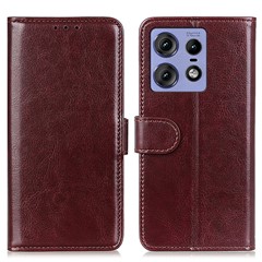 For Motorola Edge 50 Pro 5G Case  PU Leather Crazy Horse Texture Phone Wallet Cover - Brown