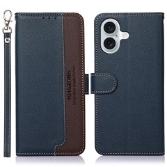 KHAZNEH For iPhone 16 Plus Case RFID Blocking Stand Leather Wallet Phone Cover - Blue