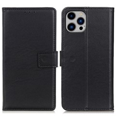 For iPhone 16 Pro Max Wallet Case PU Leather Phone Cover with Stand - Black