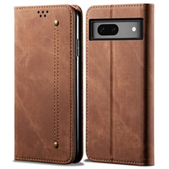 For Google Pixel 8a Case Jeans Cloth Texture Leather Phone Cover with Cash Card Holder - Coffee
