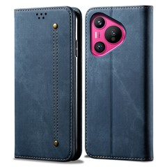 For Huawei Pura 70 Case Leather Wallet Phone Cover Jeans Cloth Texture - Blue