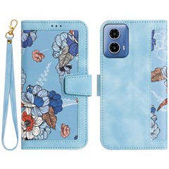For Motorola Moto G 5G (2024) Case Flower Pattern PU Leather Phone Cover with Card Holder - Baby Blue
