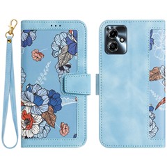 For Motorola Moto G14 4G Case Flower Pattern Handbag PU Leather Phone Cover - Baby Blue