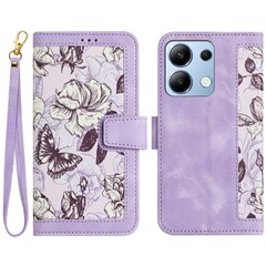 For Xiaomi Redmi Note 13 4G Case Printed Flower Pattern PU Leather Wallet Phone Cover - Light Purple
