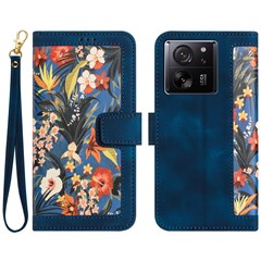 For Xiaomi 13T / 13T Pro Case with Card Slots Pattern Printed Phone Leather Cover - Dark Blue