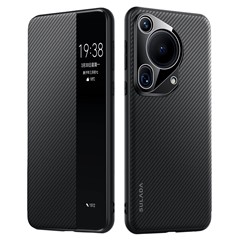 SULADA For Huawei Pura 70 Ultra Case Carbon Fiber Texture Leather Phone Cover Auto Sleep / Wake Up - Black
