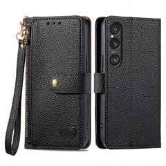 For Sony Xperia 1 VI Case RFID Blocking Zipper Flip Leather Phone Cover - Black