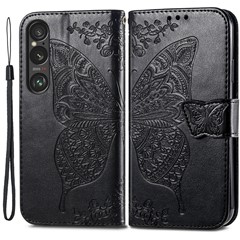 For Sony Xperia 1 VI Case Butterfly Pattern PU Leather Flip Phone Cover - Black