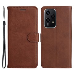 For Honor 200 Lite Case Solid Color Leather Mobile Cover Wallet Stand with Strap - Brown