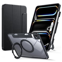 Bulk Purchasing For iPad (2025) / 10.9 (2022) Case Rotating Kickstand PC + PU Leather Detachable Magnetic Tablet Cover with Pencil Holder - Black