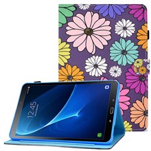 For Samsung Galaxy Tab A 10.1 (2016) (T580 / T585) Shockproof PU Leather Tablet Case Stitching Pattern Printed Magnetic Closure Tablet Stand Cover with Card Slots - Daisies