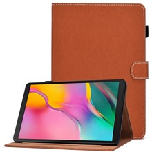 For Samsung Galaxy Tab A 10.1 (2019) T510 / T515 PU Leather Solid Color Tablet Case Magnetic Clasp Adjustable Stand Cover with Card Slots - Brown
