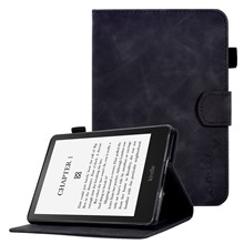 For Amazon Kindle Paperwhite (2015) / 2 (2015) / 3 (2015) / 4 (2018) Heart Shape Imprinted Solid Color PU Leather Flip Stand Protective Case with Card Slots - Black