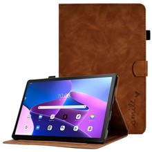 Pattern Imprinted Shockproof Case for Lenovo Tab M10 (Gen 3) TB-328FU / TB-328XU Anti-Fall Solid Color Leather Tablet Case Protective Folio Flip Cover with Card Slots Support Auto Wake / Sleep - Brown