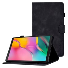 For Samsung Galaxy Tab A 10.1 (2019) SM-T510 PU Leather Tablet Case Card Slots Folio Stand Pattern Imprinted Cover with Pencil Holder, Auto Wake / Sleep - Black