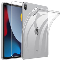 For iPad (2025) / 10.9 (2022) Soft TPU Case Transparent Phone Cover with 2.5D Arc Edge Tempered Glass Screen Protector