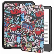 For Amazon Kindle 6 inch (2024) / (2022) PU Leather + PC Protective Case Pattern Printing Auto Sleep / Wake E-Reader Cover - Graffiti