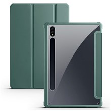 For Samsung Galaxy Tab S8+ / S7+ T970 / Tab S7 FE T730 T736 Trifold Stand Protective Case PU Leather + TPU + Acrylic Smart Cover with Auto Sleep / Wake - Midnight Green