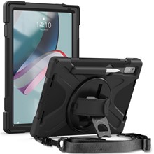 For Lenovo Tab P11 Pro Gen 2 Case Rotation Kickstand PC + Silicone Tablet Cover with Hand Strap / Shoulder Strap - Black