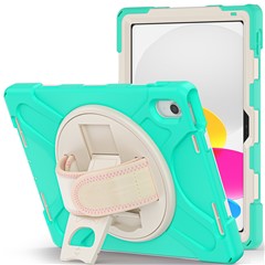 For iPad (2025) / 10.9 (2022) Kickstand PC + Silicone Tablet Case 360 Degree Rotation Hand Strap Shockproof Rugged Protective Cover - Mint Green