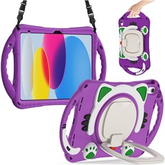 For iPad (2025) / 10.9 (2022) Shockproof Case Anti-Drop PC + Silicone Tablet Cover with Rotating Kickstand Handle / Shoulder Strap - Purple