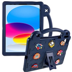 For iPad (2025) / 10.9 (2022) Tablet Cover Dropproof EVA Protective Case with Kickstand - Navy Blue