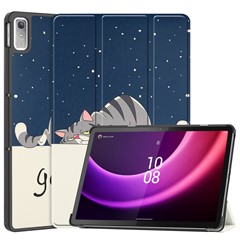 For Lenovo Tab P11 Gen 2 Tri-fold Stand PU Leather Anti-drop Cover Pattern Printing Auto Wake / Sleep Tablet Protective Case - Cat