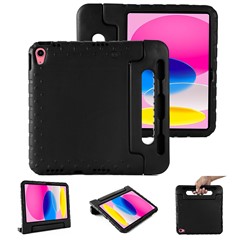For iPad (2025) / iPad 10.9 (2022) EVA Tablet Case Shockproof Protective Cover with Handle and Foldable Kickstand - Black