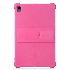 For Lenovo Tab P11 TB-J606F Soft Silicone Tablet Case Corner Protection  Shock Resistant Cover with PC Kickstand - Rose