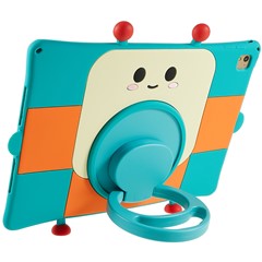 For iPad Air (2013) / Air 2 / iPad 9.7-inch (2017) / (2018) / Pro 9.7 inch (2016) Cartoon Robot Pattern Silicone Tablet Case Shockproof Kickstand Cover