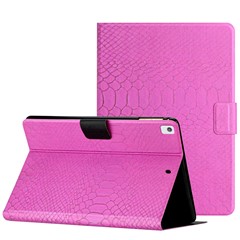 For iPad 10.2 (2021) / (2020) / (2019) Printed Crocodile Pattern PU Leather Tablet Case Folding Stand Card Holder Smart Cover Protector - Rose