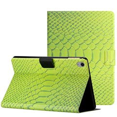 For iPad (2025) / 10.9 (2022) Tablet Case Crocodile Pattern PU Leather Cover Stand with Card Holder - Green