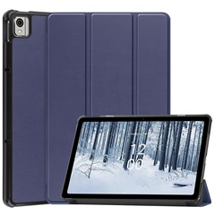 For Nokia T21 Tri-fold Stand Smart Auto Wake / Sleep Cover PU Leather Anti-Scratch Tablet Case - Blue