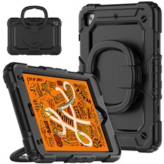 Protective Case for iPad mini 4 / mini (2019) 7.9 inch Anti-Drop Tablet Case 360-Degree Rotating Kickstand PC + Silicone Cover with Shoulder Strap - Black