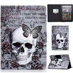 For Amazon Kindle 11th Gen (2022) Folio Flip PU Leather Cover Pattern Printing Card Holder Stand Protective Tablet Case - Skull