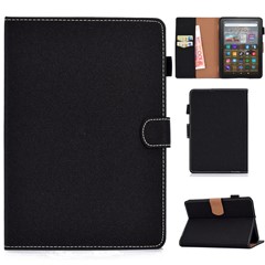 For Amazon Kindle Youth Edition 2022 PU Leather Stitching Line Tablet Case Card Slot Stand Folio Cover with Pencil Holder - Black