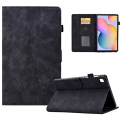 For Samsung Galaxy Tab S6 Lite (2024) / S6 Lite (2022) / S6 Lite (2020) P610 Leather Tablet Cover Tower Bike Butterfly Pattern Stand - Black