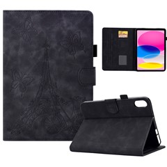 For iPad (2025) / 10.9 (2022) Microfiber Leather + TPU Tablet Cover Tower Pattern Imprinted Foldable Stand Card Holder Protective Tablet Case - Black