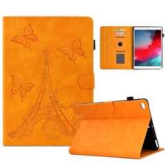 For iPad 10.2 (2021) / (2020) / (2019) / iPad Air 10.5 inch (2019) / iPad Pro 10.5-inch (2017) Microfiber Leather Stand Case Tower Bike Butterfly Pattern Imprinted Card Holder Tablet Cover - Khaki