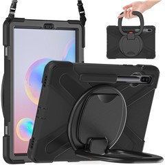 Rotary Kickstand Tablet Case for Samsung Galaxy Tab S6 T860, PC + Silicone Tablet Cover with Shoulder Strap