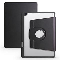 For iPad 10.2 (2021) / (2020) / (2019) Smart Tablet Case PU Leather + Acrylic Rotary Kickstand Cover - Black