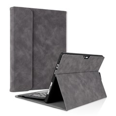 For Microsoft Surface Pro 8 Stand Keyboard Tablet Case Tablet Leather Cover with Pen Loop Holder - Grey