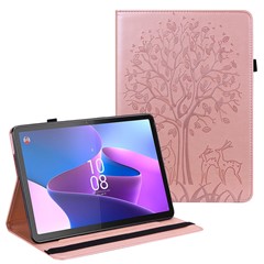 PU Leather Case for Lenovo Tab P11 Gen 2 Protective Cover Tree Deer Imprinted Stand Case with Card Slots - Rose Gold