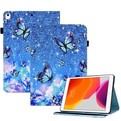 For iPad 10.2 (2021) / (2020) / (2019) Pattern Printing Tablet Case PU Leather Stand Elastic Band Protective Cover - Flower and Butterfly
