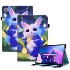 For Lenovo Tab M10 (Gen 3) PU Leather Tablet Case Pattern Printing Stand Card Holder Cover with Elastic Band - Cute Rabbit