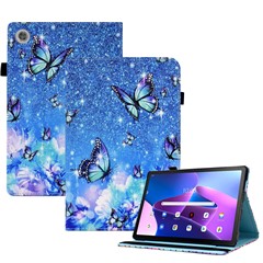 For Lenovo Tab M10 Plus (3rd Gen) Pattern Printing PU Leather Tablet Case Stand Elastic Band Cover with Card Slots - Flower and Butterfly