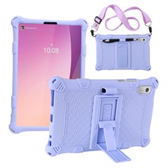 For Lenovo Tab M9 PC + Silicone Shock-Resistant Tablet Case Adjustable Kickstand Cover with Shoulder Strap - Purple