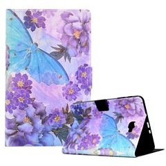 For Samsung Galaxy Tab A 10.1 (2016) T580 / T585 Leather Flip Cover Pattern Printed Tablet Case with Card Slots - Peony Butterfly
