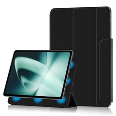 For OnePlus Pad PU Leather Tablet Case Magnetic Tri-fold Protective Cover with Stand - Black