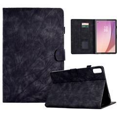 Tree Imprinted Leather Cover for Lenovo Tab M9 TB-310FU Anti-Drop Protective Case with Card Slot - Black